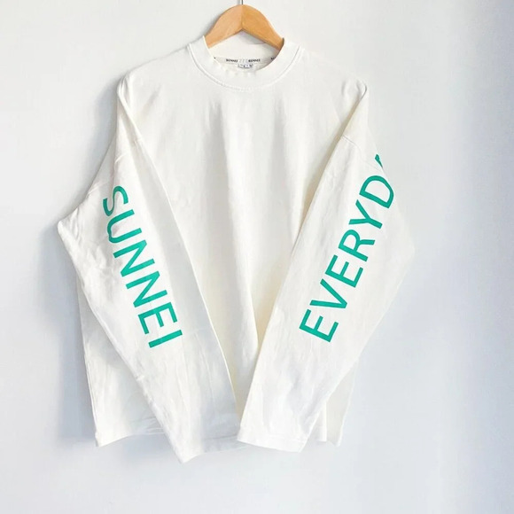 Sunnei White  teal Spellout Long Sleeve T shirt Top S - Picture 1 of 9